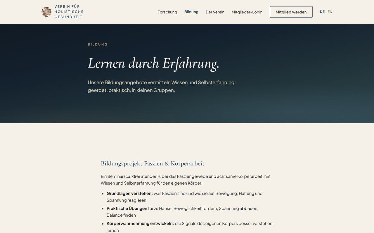 Education page with the course programme