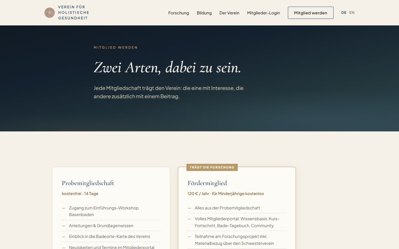 Membership page with trial and supporting membership